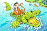 Monkey and the Crocodile: Crocodile started coming to the shore everyday and enjoyed the juicy fruit and the friendship  of the  monkey.
