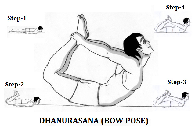 Different steps of Dhanurasana