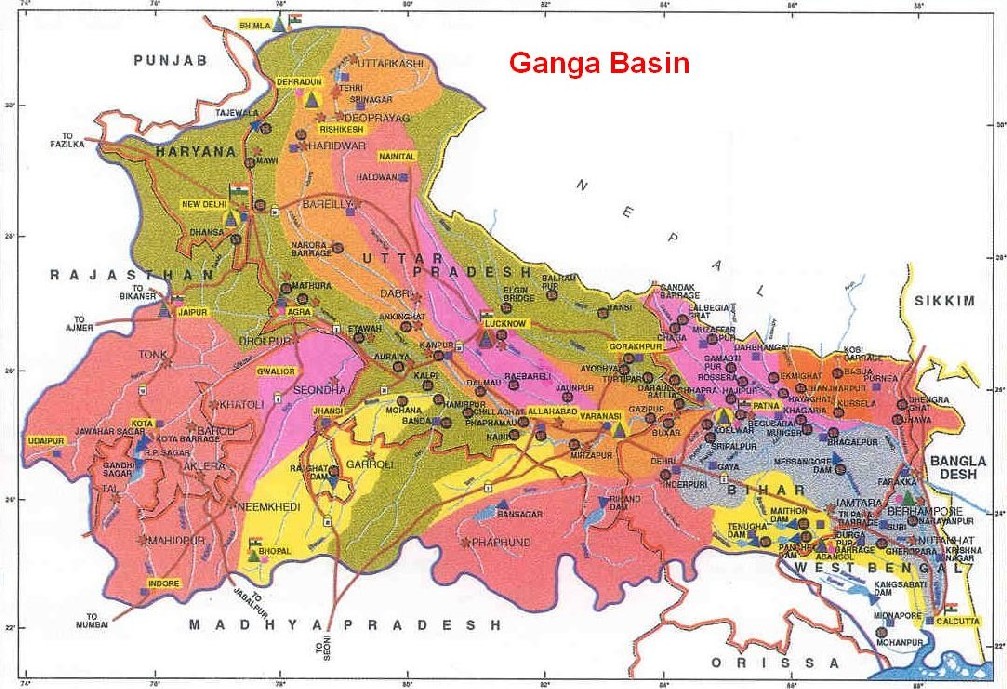 Ganga basin is the part of the Ganga Brahmaputra basin draining around 1,086,000 square Kilometres in Tibet, Nepal, India and Bangladesh.