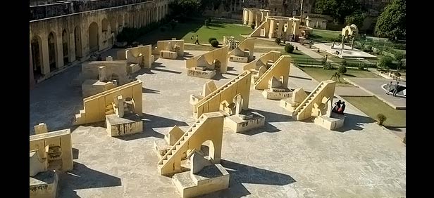 Jantar Mantar Jaipur .The centre piece of the array of instruments is the Samarat yantra which is the largest sundial.