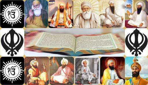 All ten Sikh Gurus along with Sikh symbols