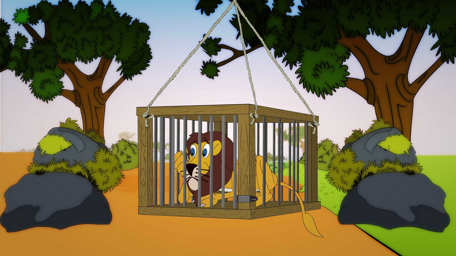 The caged lion story. Once upon a time there lived a ferocious and cruel lion in the forest. He was very rude and used to kill all the animals in the forest. 